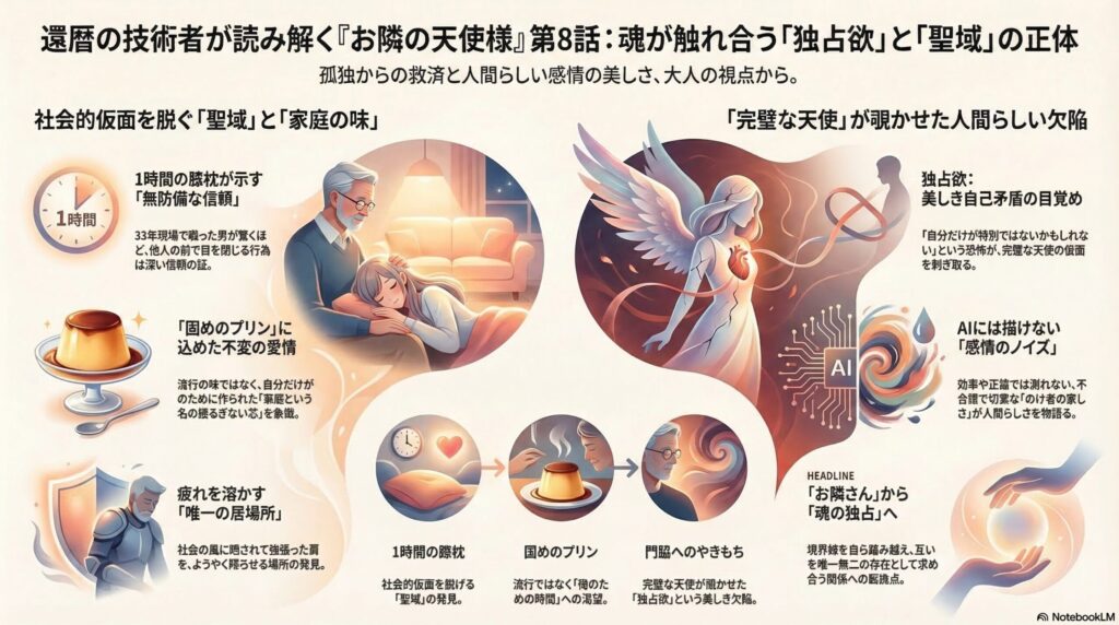 お隣の天使様考察図解。椎名真昼の心の防衛本能と、藤宮周への信頼による感情の解放を分析。仮面が剥がれる瞬間と、唯一無二の存在への執着を技術者視点で解説。