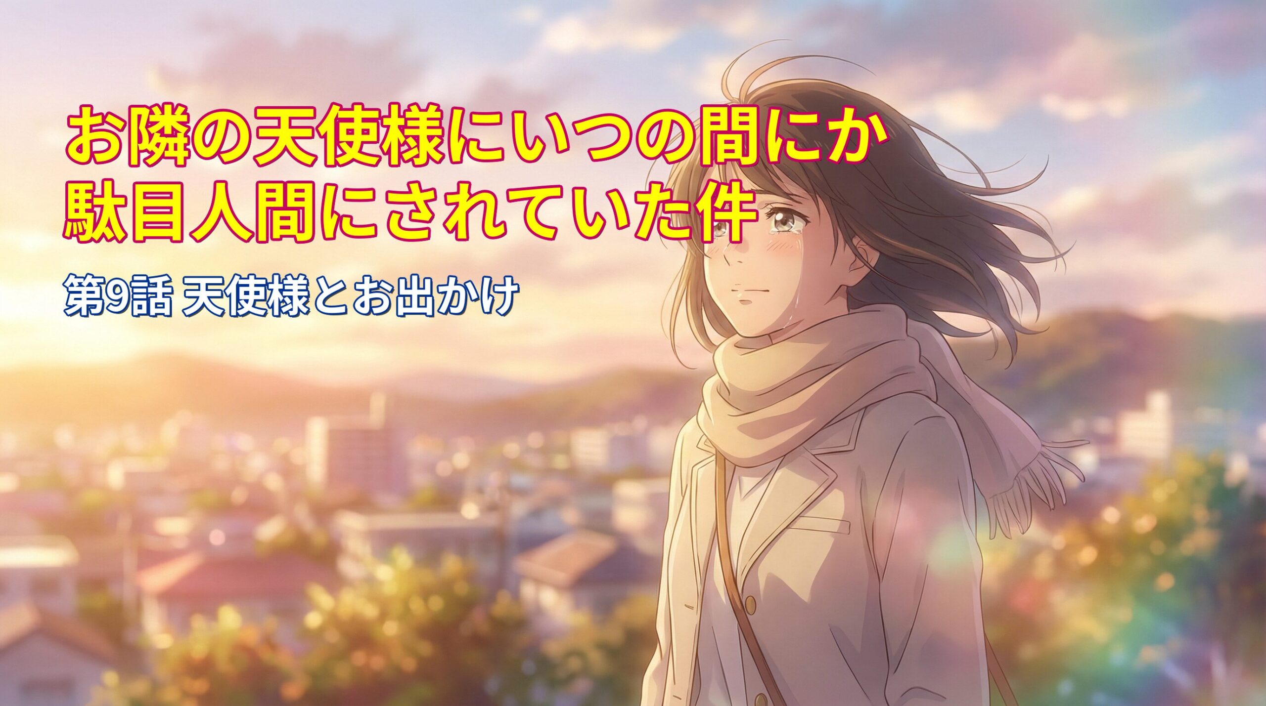 『お隣の天使様』第9話考察アイキャッチ。夕暮れ時の椎名真昼の横顔と「還暦の私が震えた理由」というテキスト。