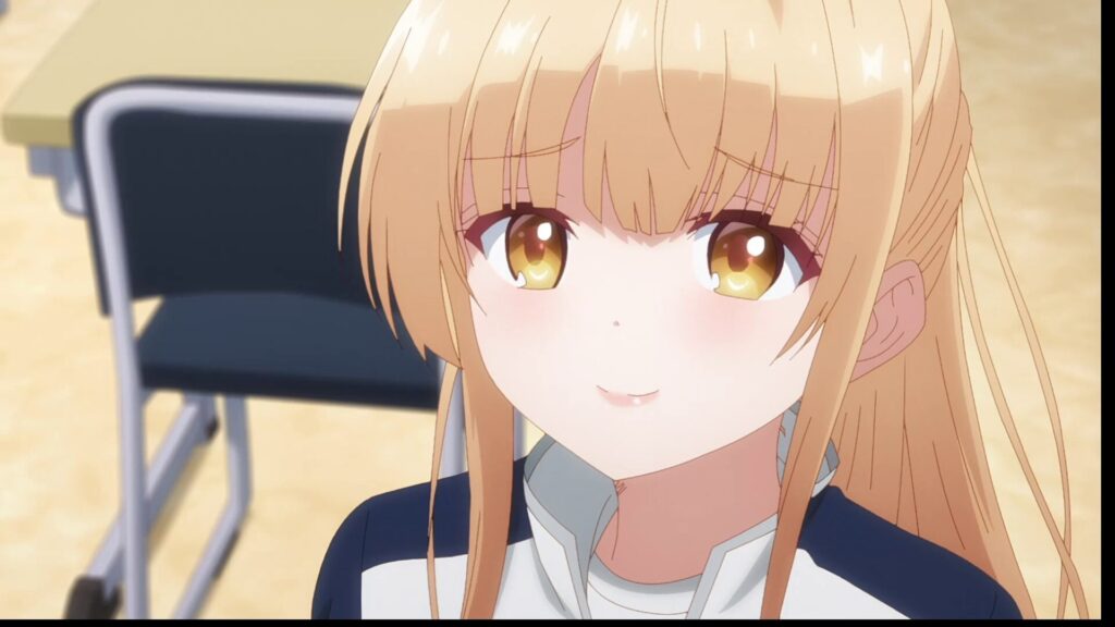 『お隣の天使様』第12話。全校生徒の前で、周が真昼の手を引きながら、彼女を特別な存在であると宣言するクライマックスシーン。