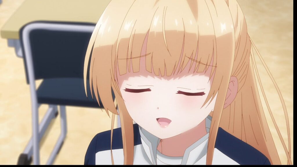 『お隣の天使様』第12話。目を閉じ、心から幸せそうに微笑む椎名真昼のアップ。冬が終わり、春を迎えた彼女の素顔。