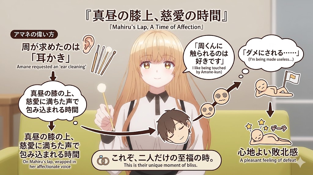 膝枕と耳かきを通して深まる二人の親密な関係を解説したインフォグラフィック
